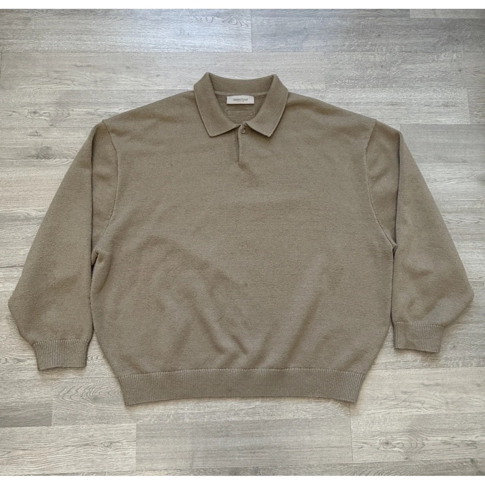 Fear of God Essentials Knit Polo Mens XL Oak Long Sleeve SS22 Sweater